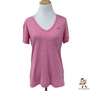 Nike Legend T Shirt Womens M Medium Pink Pink Striped V-Neck Dri-Fit Active Tee